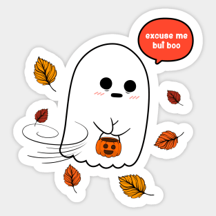 Sad ghost with a pumpkin Sticker